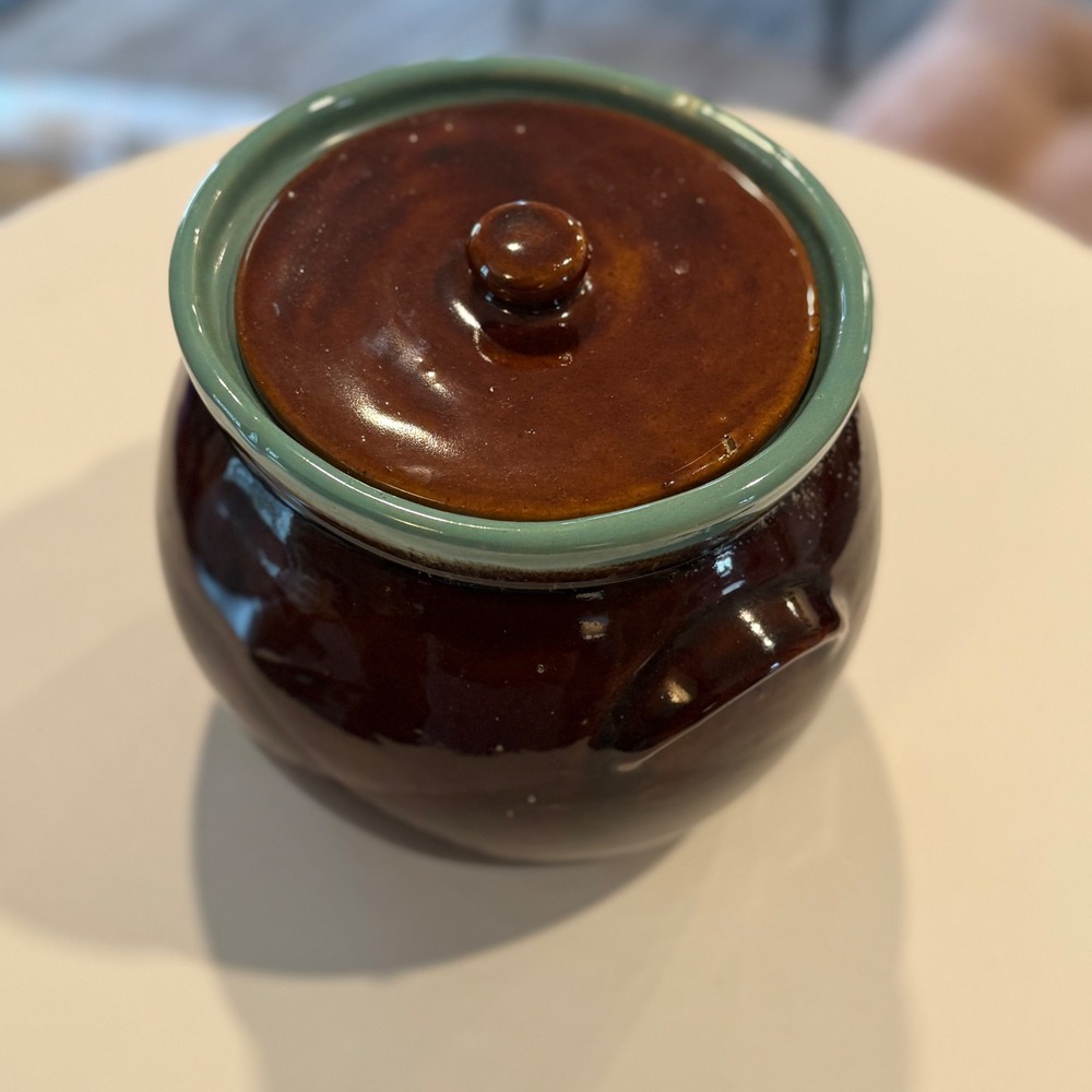 Vintage Ceramic Crock Bean Pot‎ Jar Brown Turquoise Lid Hull Pottery ****Lid****